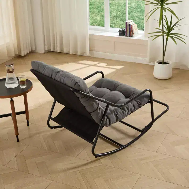 Fauteuil à bascule d'extérieur NAYSAYE, chaise longue de patio avec repose-pieds, fauteuil de lecture rembourré pour porche ou salon, gris, 116 x 65,8 x 82 cm