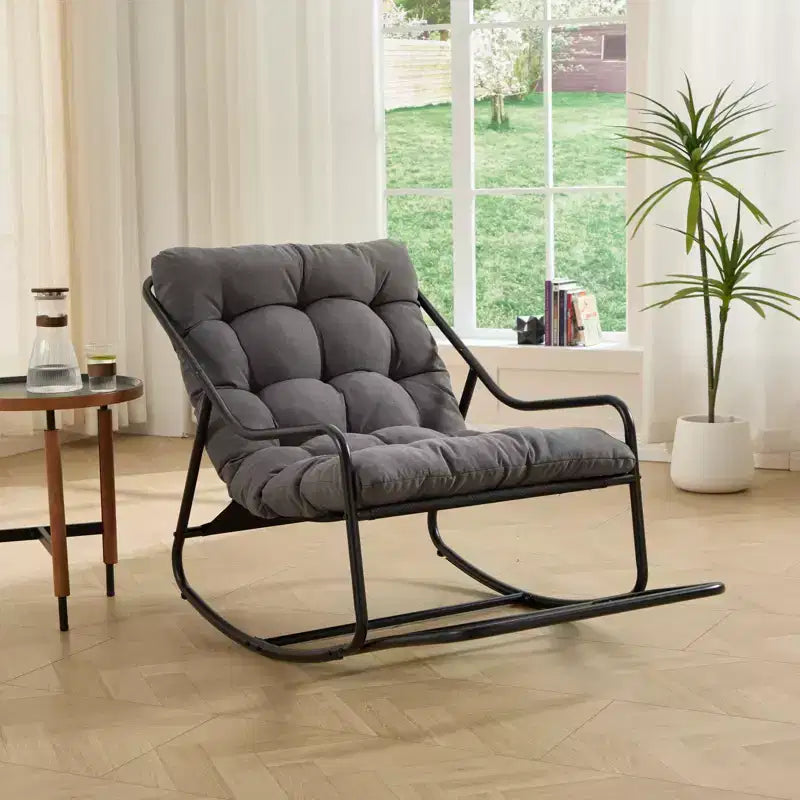 Fauteuil à bascule d'extérieur NAYSAYE, chaise longue de patio avec repose-pieds, fauteuil de lecture rembourré pour porche ou salon, gris, 116 x 65,8 x 82 cm
