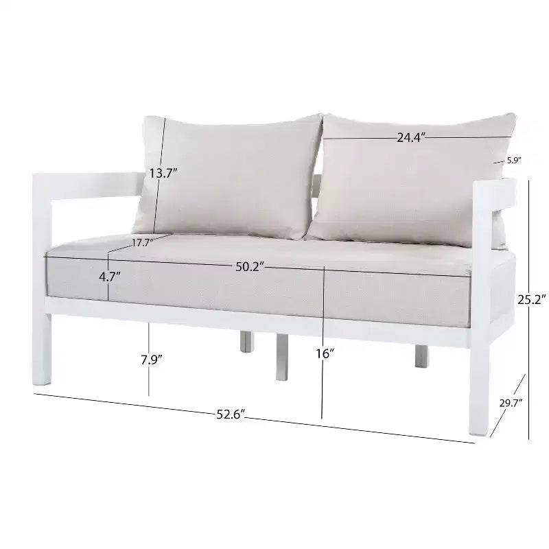 GDFStudio Estella, ensemble de conversation moderne d'extérieur en aluminium 4 pièces avec table basse en verre