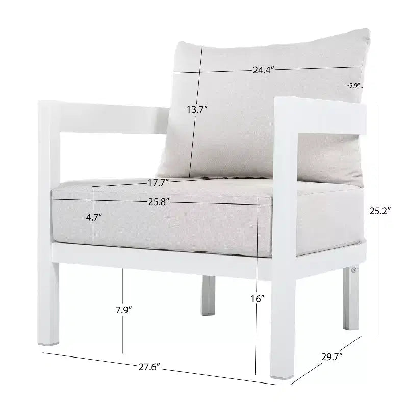 GDFStudio Estella, ensemble de conversation moderne d'extérieur en aluminium 4 pièces avec table basse en verre