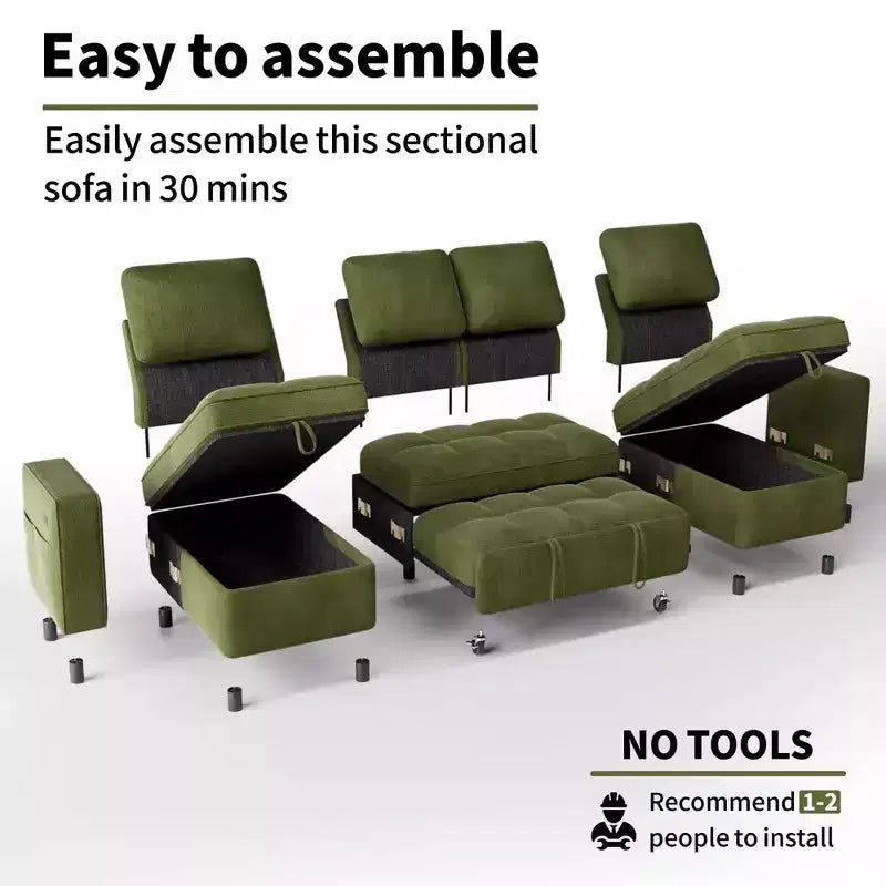 Canapé d'angle Dyonery avec lit escamotable, méridienne de rangement, dossier réglable et port USB, chenille