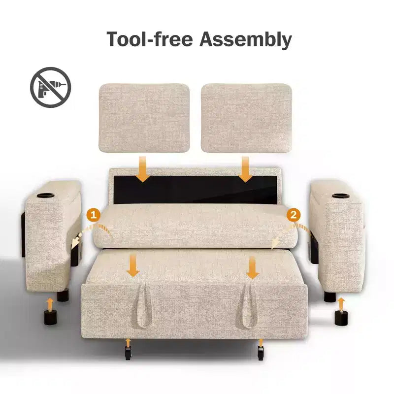 Canapé-lit Dyonery 65.5 4-en-1 avec dossiers réglables, chargement USB et Type-C, porte-gobelets, poches latérales, assemblage sans outils, vert
