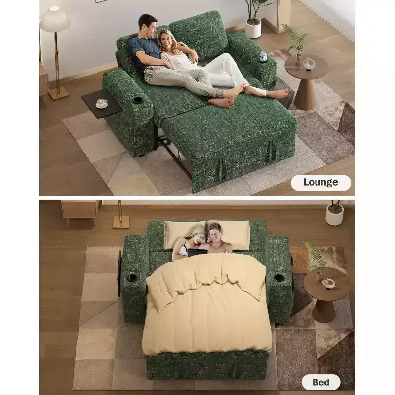 Canapé-lit Dyonery 65.5 4-en-1 avec dossiers réglables, chargement USB et Type-C, porte-gobelets, poches latérales, assemblage sans outils, vert