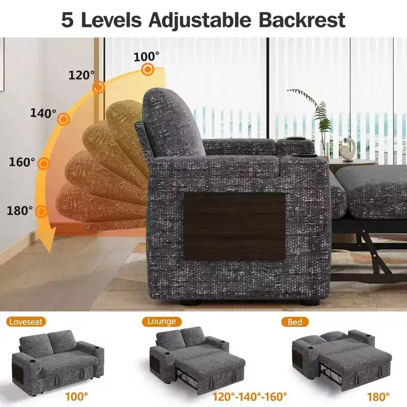Canapé-lit Dyonery 65.5 4-en-1 avec dossiers réglables, chargement USB et Type-C, porte-gobelets, poches latérales, assemblage sans outils, vert