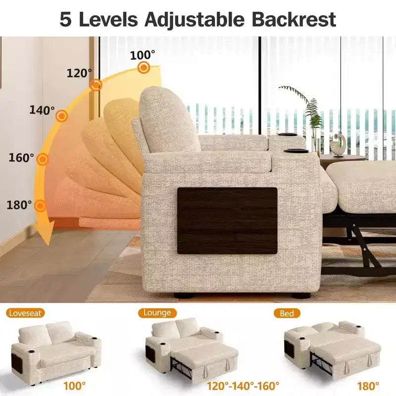 Canapé-lit Dyonery 65.5 4-en-1 avec dossiers réglables, chargement USB et Type-C, porte-gobelets, poches latérales, assemblage sans outils, vert