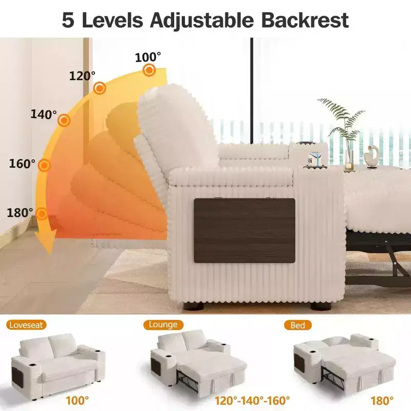 Canapé-lit Dyonery 65.5 4-en-1 avec dossiers réglables, chargement USB et Type-C, porte-gobelets, poches latérales, assemblage sans outils, vert