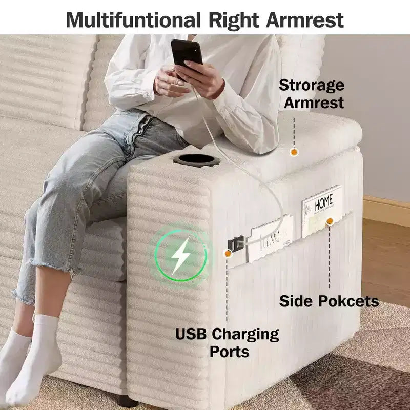 Canapé-lit Dyonery 65.5 4-en-1 avec dossiers réglables, chargement USB et Type-C, porte-gobelets, poches latérales, assemblage sans outils, vert
