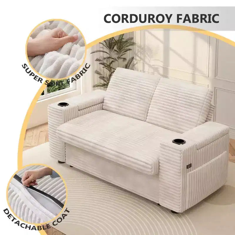 Canapé-lit Dyonery 65.5 4-en-1 avec dossiers réglables, chargement USB et Type-C, porte-gobelets, poches latérales, assemblage sans outils, vert