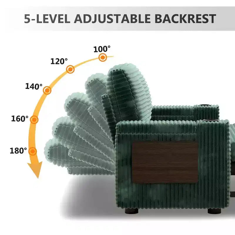Canapé-lit Dyonery 65.5 4-en-1 avec dossiers réglables, chargement USB et Type-C, porte-gobelets, poches latérales, assemblage sans outils, vert
