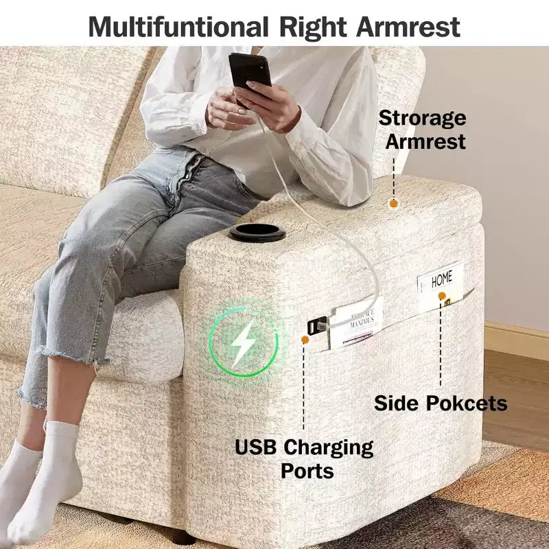 Canapé-lit Dyonery 65.5 4-en-1 avec dossiers réglables, chargement USB et Type-C, porte-gobelets, poches latérales, assemblage sans outils, vert