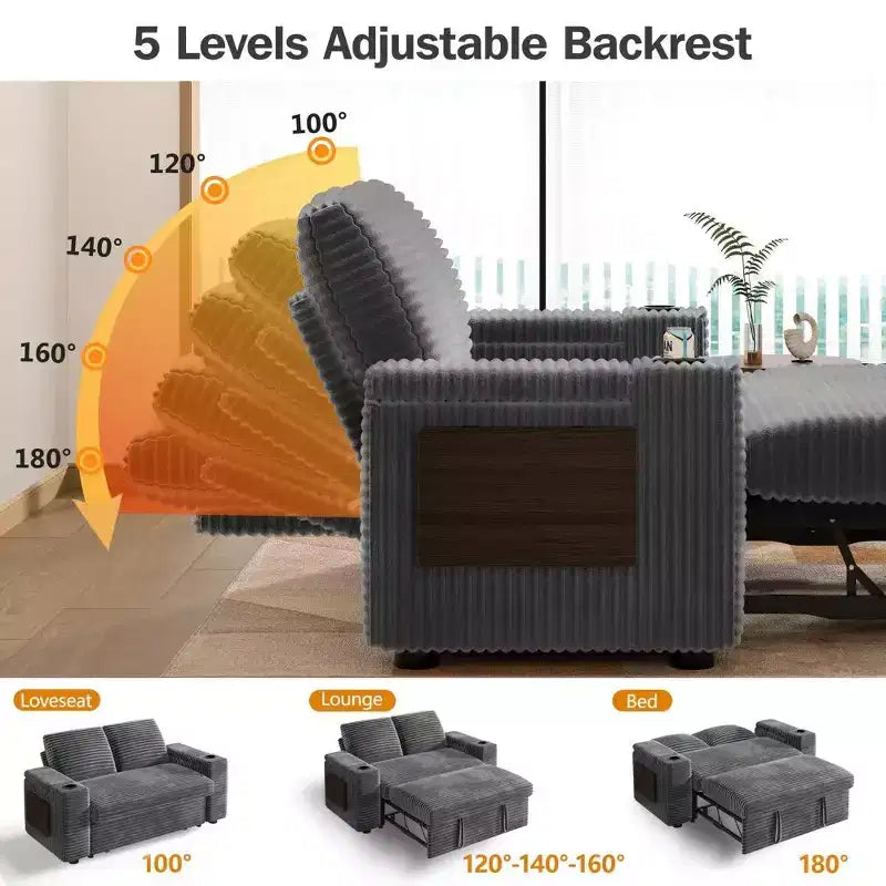 Canapé-lit Dyonery 65.5 4-en-1 avec dossiers réglables, chargement USB et Type-C, porte-gobelets, poches latérales, assemblage sans outils, vert
