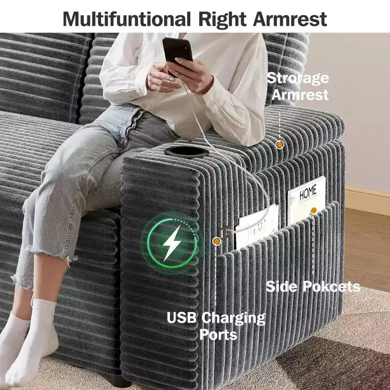 Canapé-lit Dyonery 65.5 4-en-1 avec dossiers réglables, chargement USB et Type-C, porte-gobelets, poches latérales, assemblage sans outils, vert