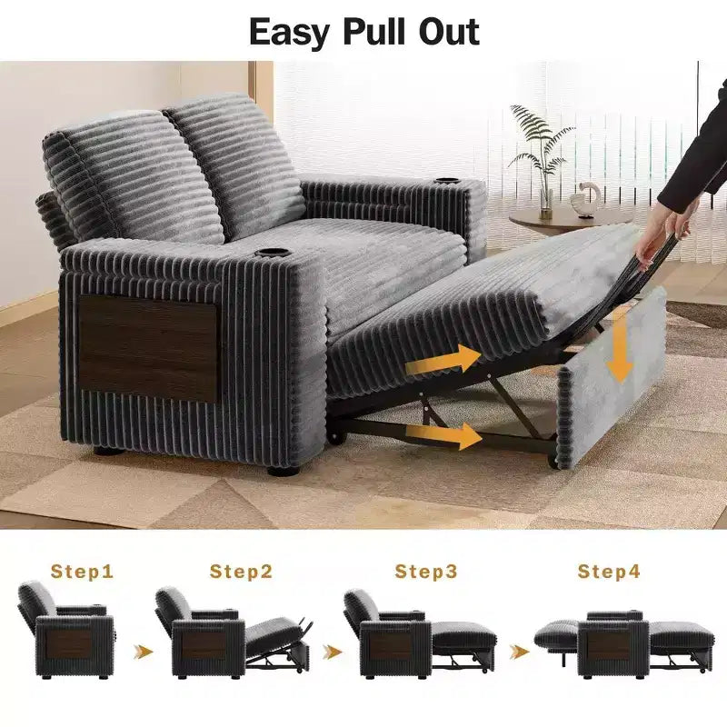 Canapé-lit Dyonery 65.5 4-en-1 avec dossiers réglables, chargement USB et Type-C, porte-gobelets, poches latérales, assemblage sans outils, vert