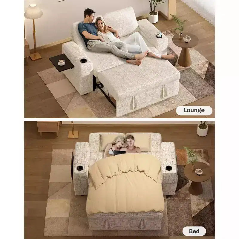 Canapé-lit Dyonery 65.5 4-en-1 avec dossiers réglables, chargement USB et Type-C, porte-gobelets, poches latérales, assemblage sans outils, vert