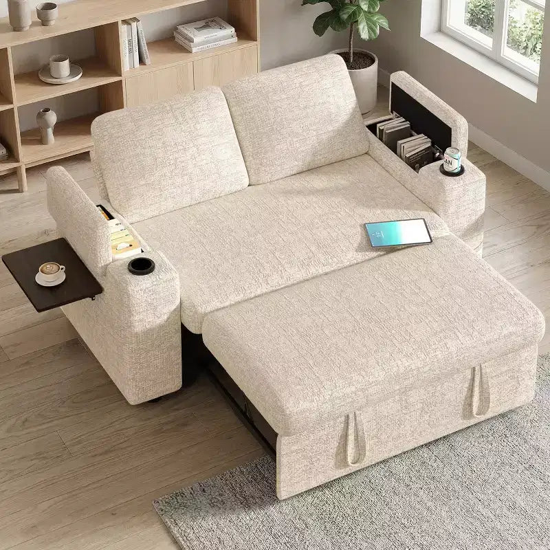 Dyonery 65.5 Sleeper Sofa Bed 4-in-1 with Adjustable Backrests, USB & Type-C Charging, Cup Holders, Side Pockets, Tool-Free Assembly,Green