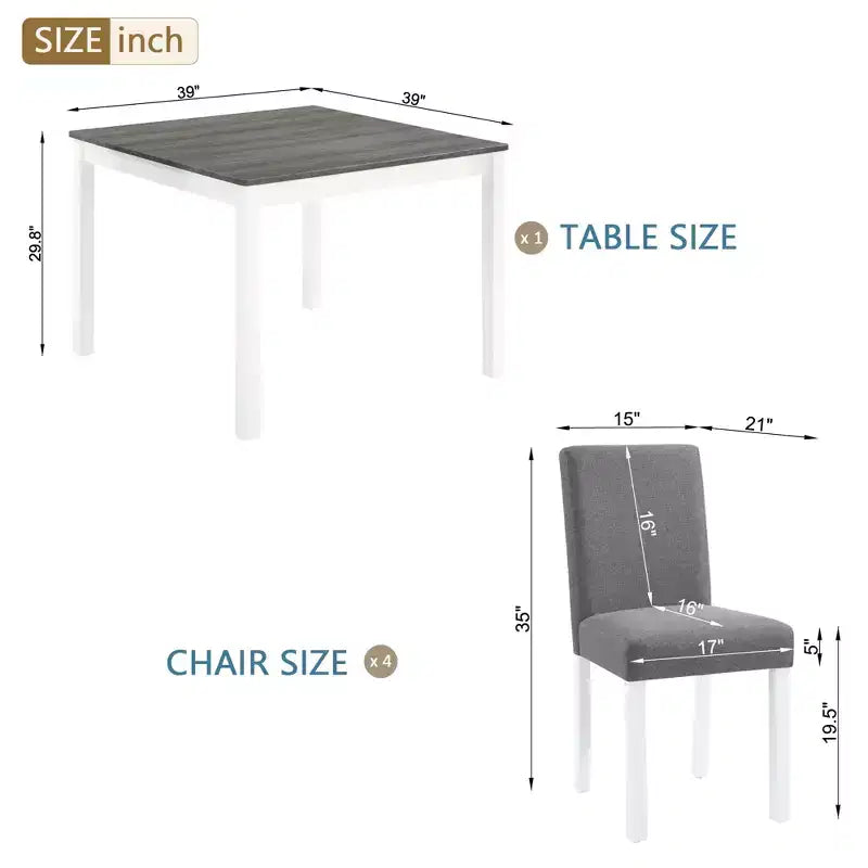 Ensemble de salle à manger moderne GDFStudio Roseanne 5 pièces en bois d'hévéa avec 4 chaises rembourrées en lin