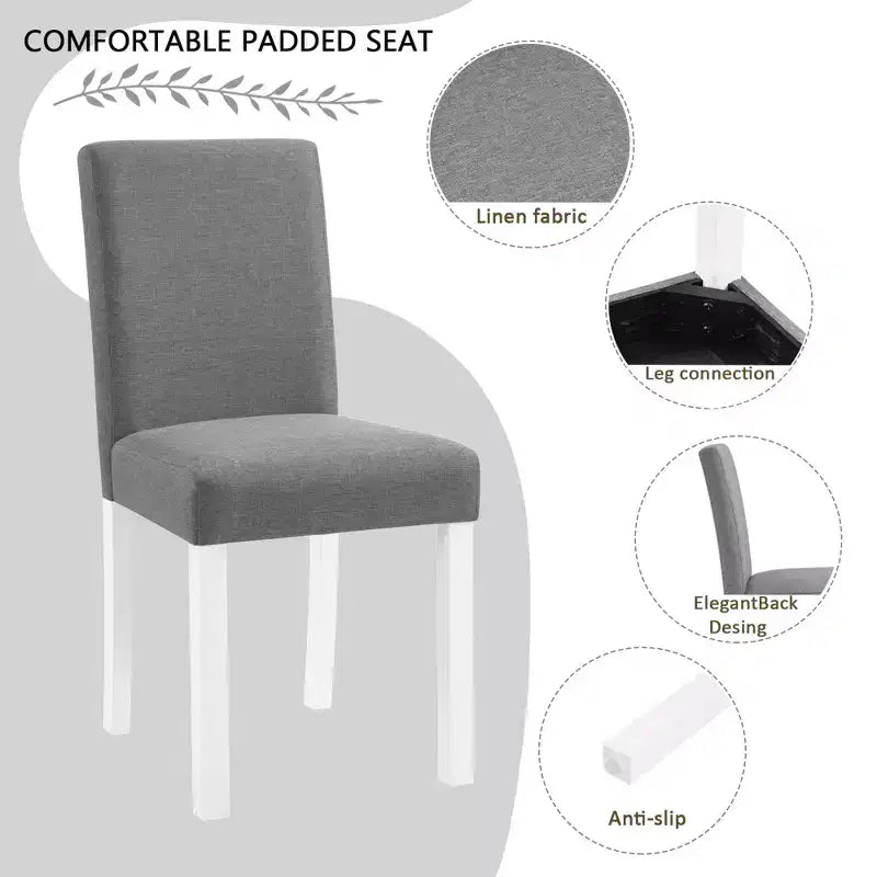 Ensemble de salle à manger moderne GDFStudio Roseanne 5 pièces en bois d'hévéa avec 4 chaises rembourrées en lin