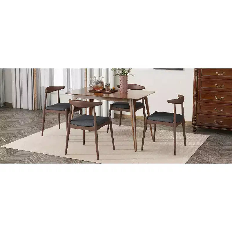 Ensemble de salle à manger minimaliste en bois pour 4 personnes, ensemble de table rectangulaire 5 pièces pour petits espaces avec 4 chaises rembourrées pour la cuisine