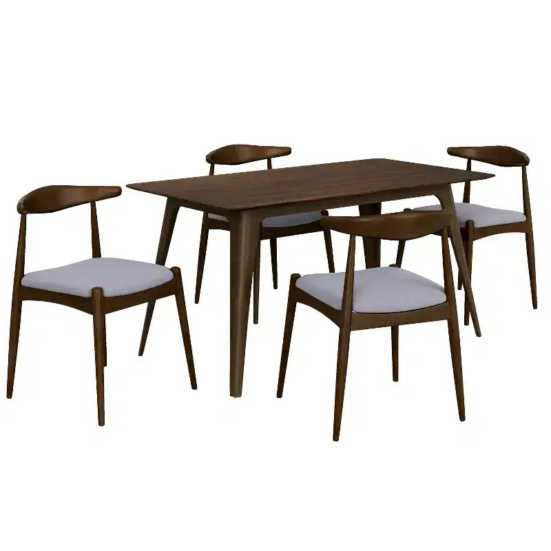 Ensemble de salle à manger minimaliste en bois pour 4 personnes, ensemble de table rectangulaire 5 pièces pour petits espaces avec 4 chaises rembourrées pour la cuisine