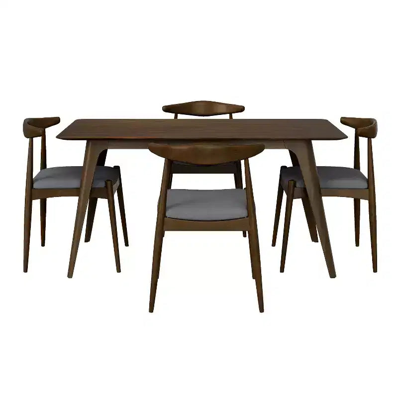 Ensemble de salle à manger minimaliste en bois pour 4 personnes, ensemble de table rectangulaire 5 pièces pour petits espaces avec 4 chaises rembourrées pour la cuisine