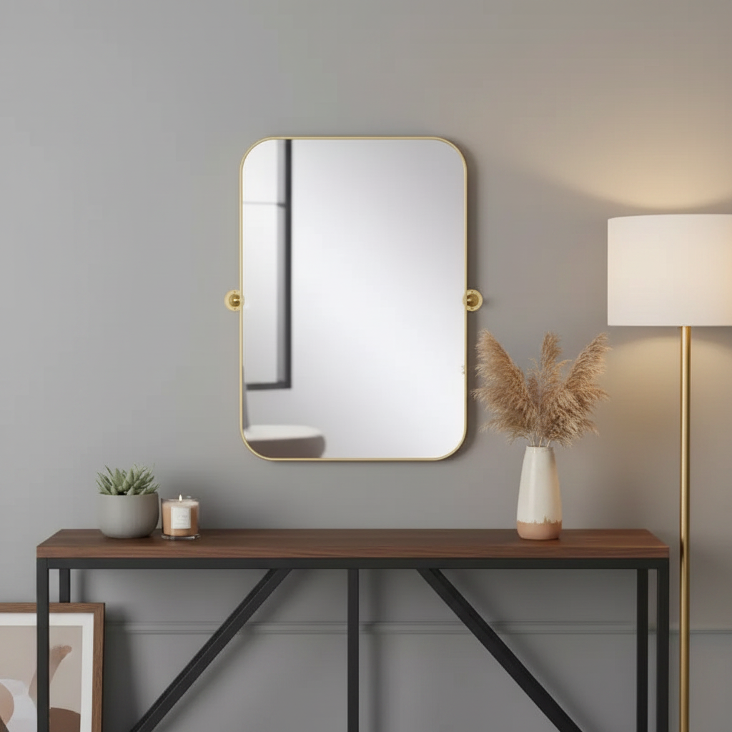 31" Gold Metal Tilting Framed Accent Mirror - Enhanced Scene