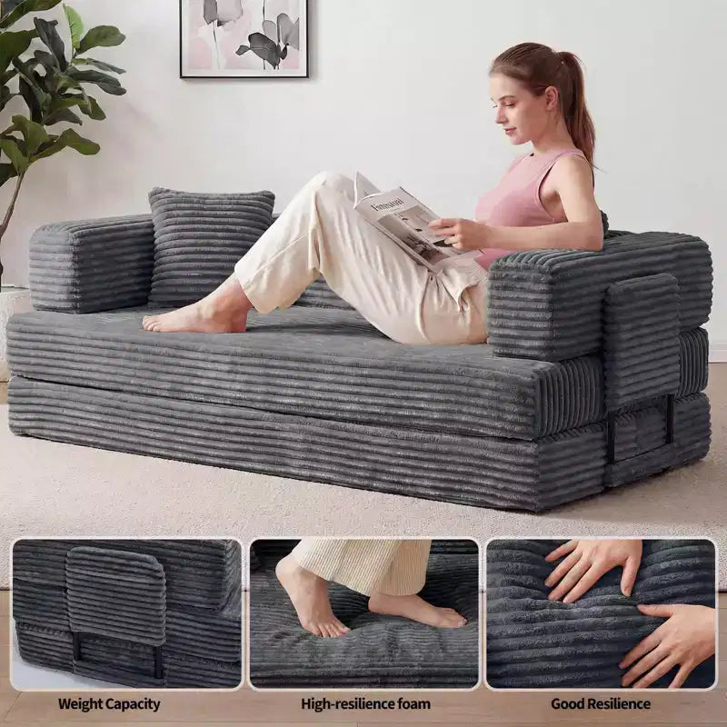 Canapé-lit convertible 5-en-1 de 205 cm (80,7 po) – Velours côtelé, 544 kg (1200 lb), sans assemblage