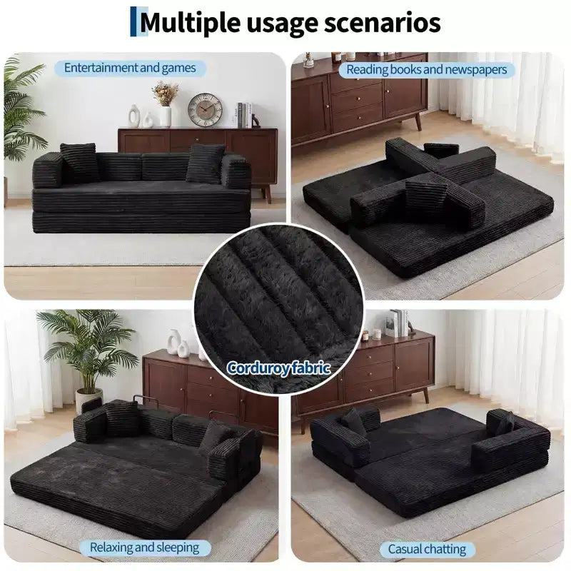 Canapé-lit convertible 5-en-1 de 205 cm (80,7 po) – Velours côtelé, 544 kg (1200 lb), sans assemblage