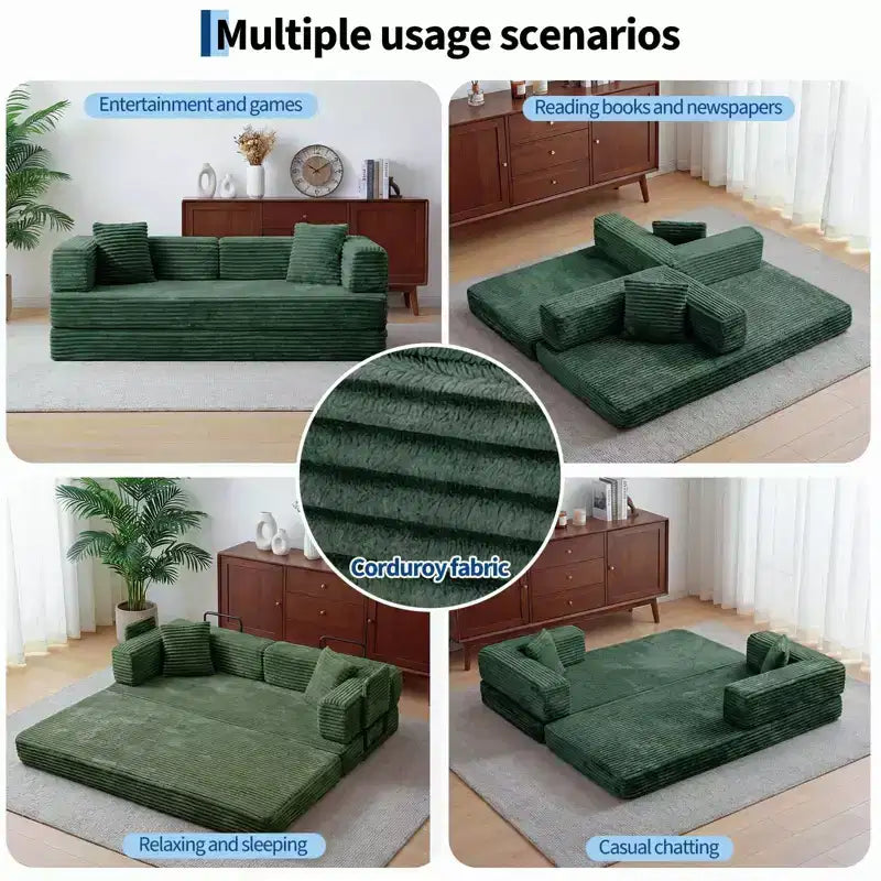 Canapé-lit convertible 5-en-1 de 205 cm (80,7 po) – Velours côtelé, 544 kg (1200 lb), sans assemblage