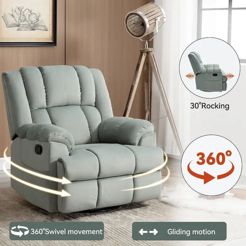 Fauteuil inclinable manuel vert surdimensionné avec pivotement, basculement et revêtement en tissu