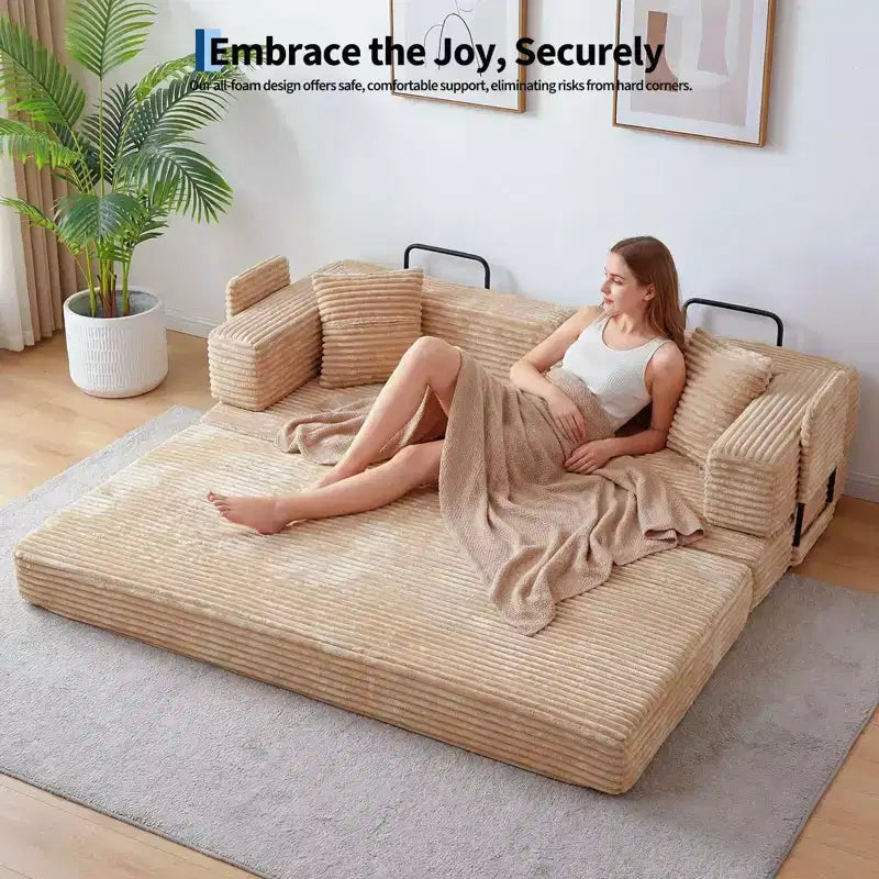 Canapé-lit convertible 5-en-1 de 205 cm (80,7 po) – Velours côtelé, 544 kg (1200 lb), sans assemblage