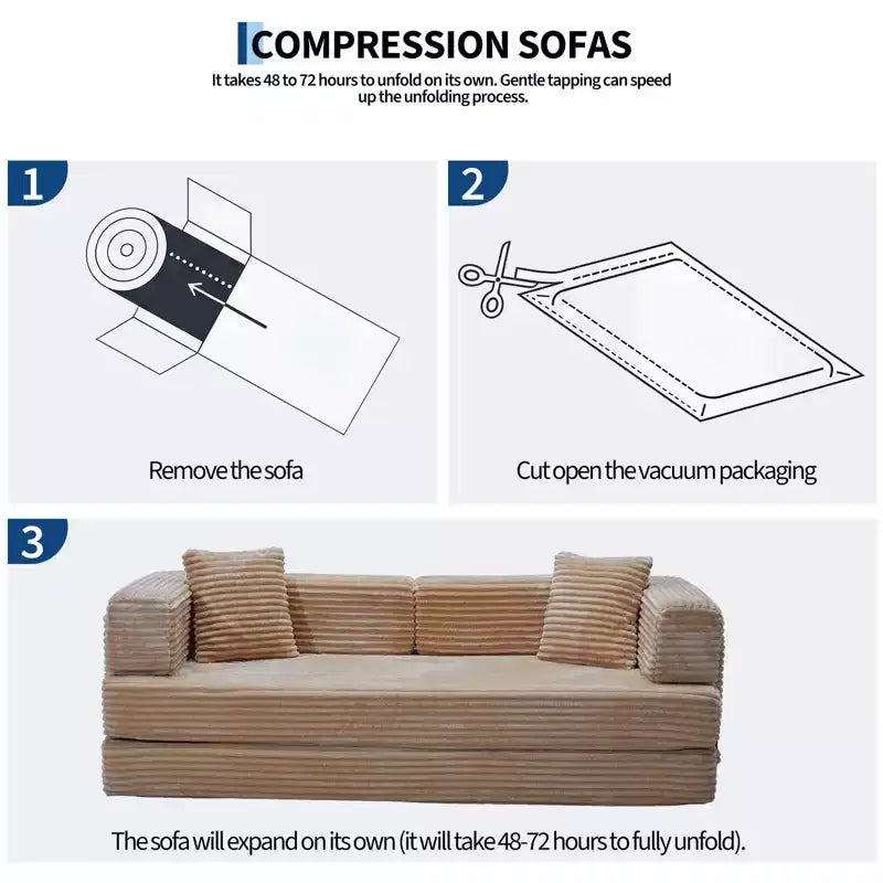 Canapé-lit convertible 5-en-1 de 205 cm (80,7 po) – Velours côtelé, 544 kg (1200 lb), sans assemblage