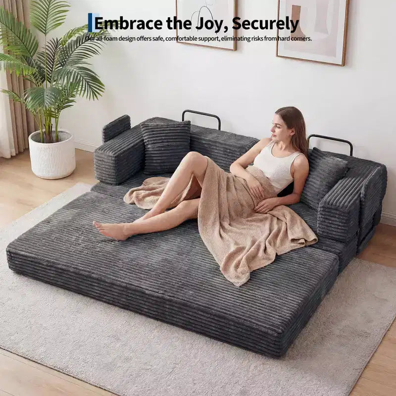 Canapé-lit convertible 5-en-1 de 205 cm (80,7 po) – Velours côtelé, 544 kg (1200 lb), sans assemblage
