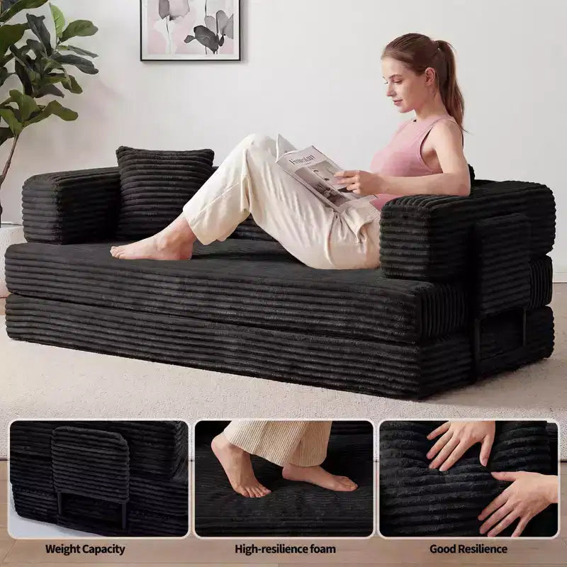 Canapé-lit convertible 5-en-1 de 205 cm (80,7 po) – Velours côtelé, 544 kg (1200 lb), sans assemblage