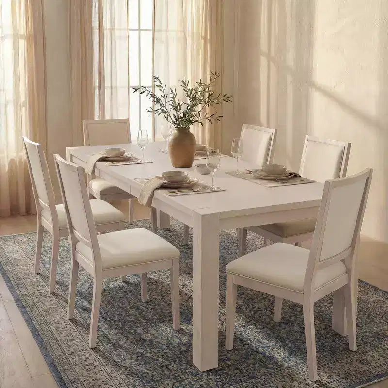 Ensemble de salle à manger moderne - Table 80" + 6 chaises rembourrées, cadre en bois massif, capacité de la table 400lbs, assemblage facile