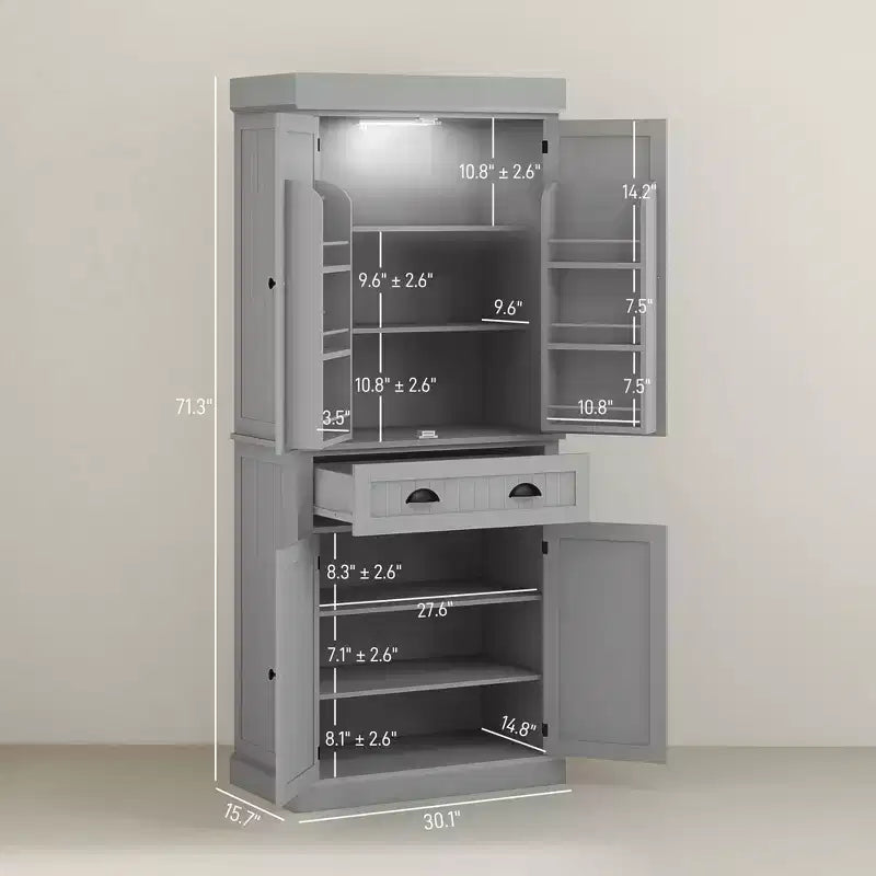 Garde-manger de cuisine de 71 po avec lumières DEL, 6 tablettes de porte, un tiroir et 4 tablettes réglables