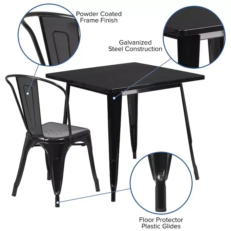 Ensemble table carrée métallique 80 cm qualité commerciale Flash Furniture avec 4 chaises empilables pour intérieur/extérieur