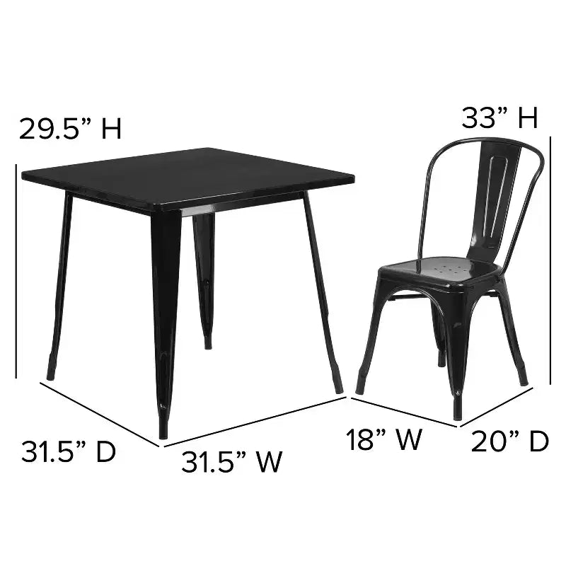 Ensemble table carrée métallique 80 cm qualité commerciale Flash Furniture avec 4 chaises empilables pour intérieur/extérieur