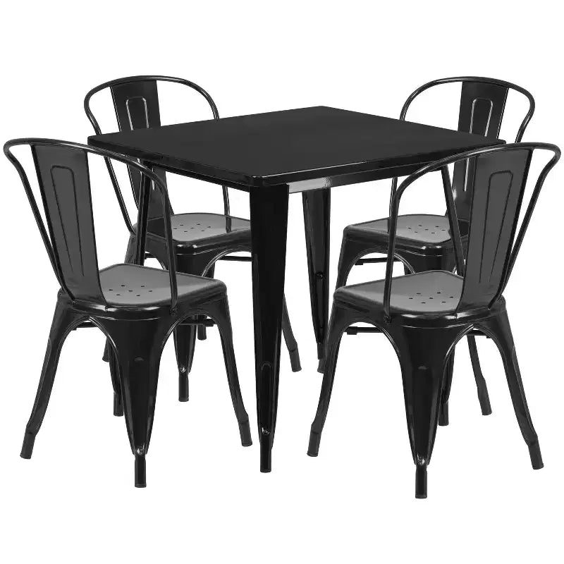 Ensemble table carrée métallique 80 cm qualité commerciale Flash Furniture avec 4 chaises empilables pour intérieur/extérieur