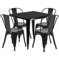 Ensemble table carrée métallique 80 cm qualité commerciale Flash Furniture avec 4 chaises empilables pour intérieur/extérieur
