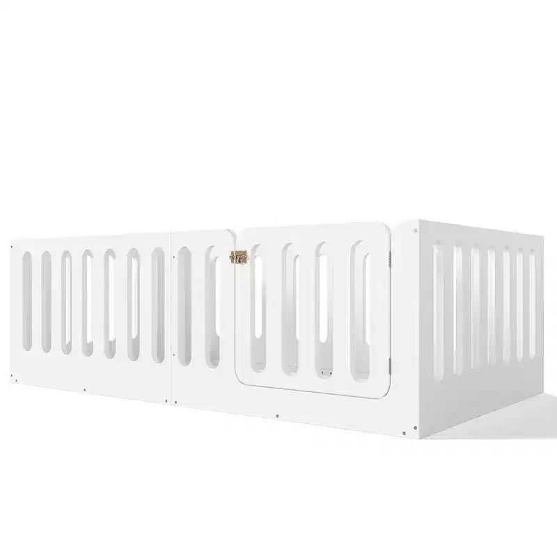 Lit Montessori au sol pour enfant, format simple, blanc, avec barrières et porte – Bois massif, 1 place