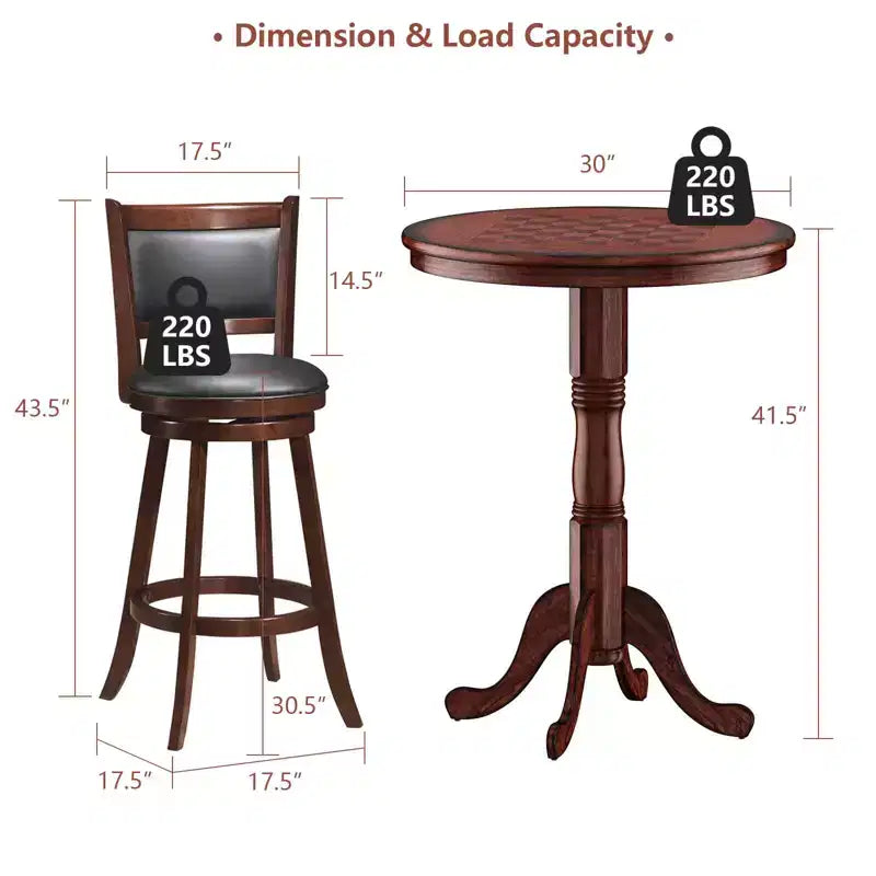 Ensemble de table de pub Costway 5 pièces Table ronde de 76 cm de hauteur de bar et 4 tabourets de bar pivotants