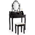 Costway Makeup Vanity Dressing Table Set w/10 Dimmable Bulbs Cushioned Stool