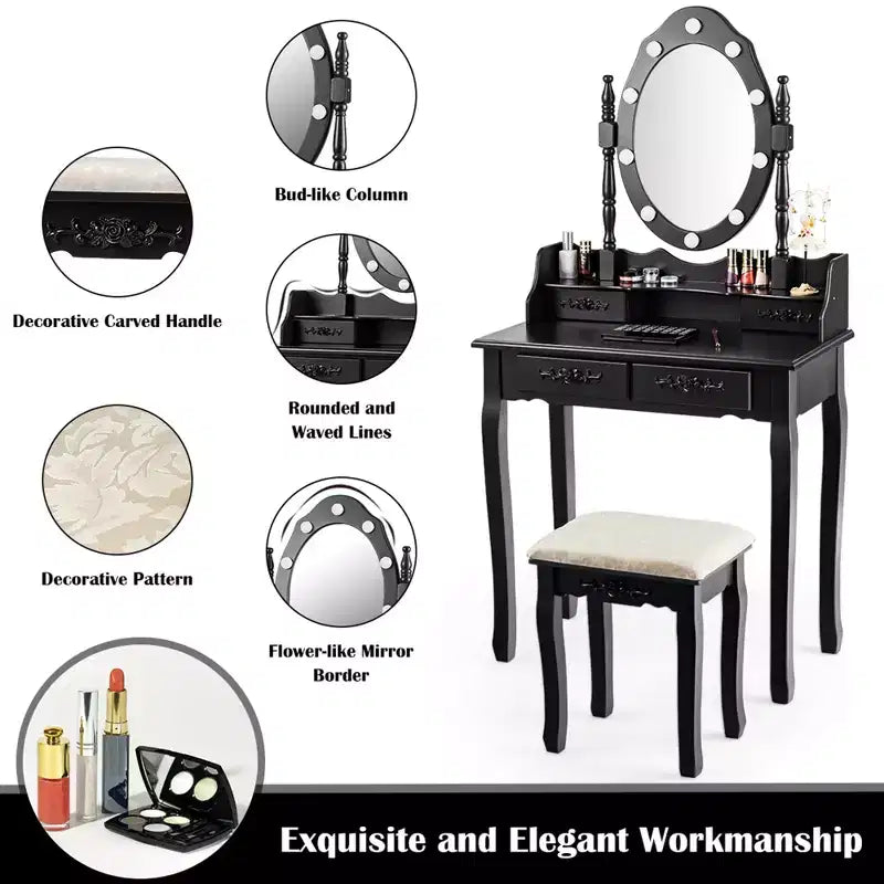 Coiffeuse de maquillage Costway avec 10 ampoules à intensité variable et tabouret rembourré