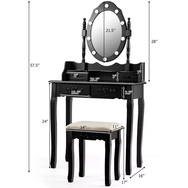 Coiffeuse de maquillage Costway avec 10 ampoules à intensité variable et tabouret rembourré
