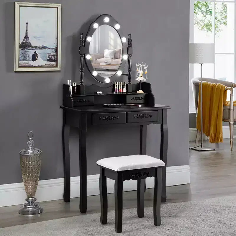 Coiffeuse de maquillage Costway avec 10 ampoules à intensité variable et tabouret rembourré