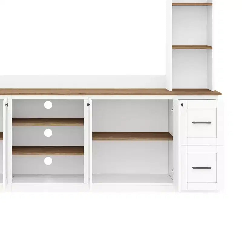Meuble TV mural 4-en-1 ModernLuxe de style campagnard, convient aux téléviseurs jusqu'à 70 pouces, meuble TV console multimédia avec étagères réglables et tiroirs