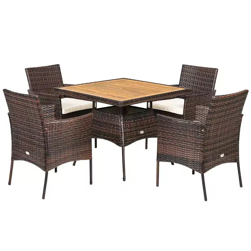 Ensemble de salle à manger Costway 5 pièces en rotin pour patio, chaises avec accoudoirs, plateau de table en bois