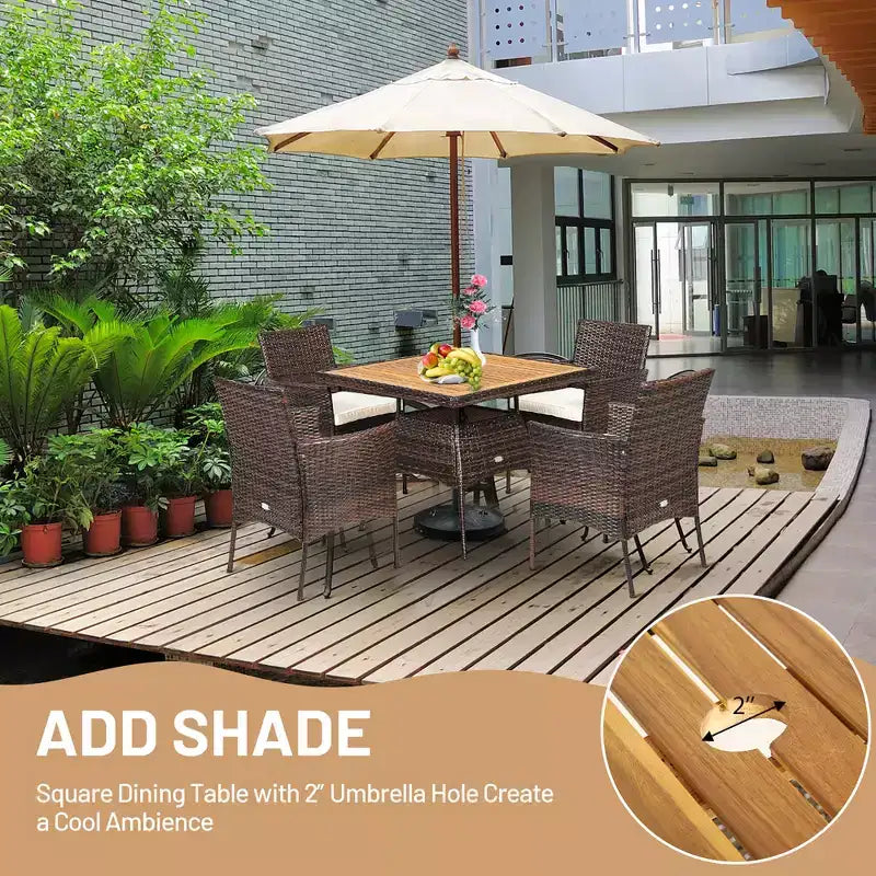 Ensemble de salle à manger Costway 5 pièces en rotin pour patio, chaises avec accoudoirs, plateau de table en bois