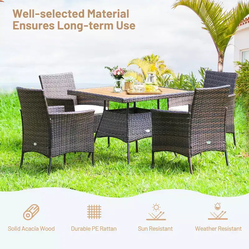 Ensemble de salle à manger Costway 5 pièces en rotin pour patio, chaises avec accoudoirs, plateau de table en bois