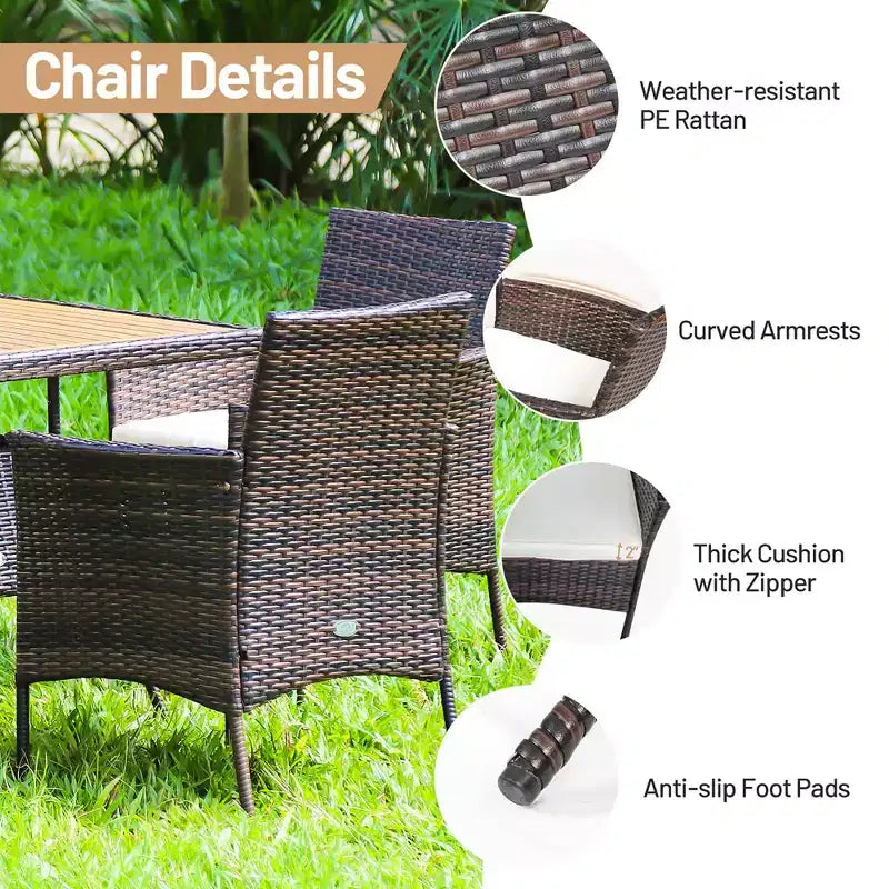 Ensemble de salle à manger Costway 5 pièces en rotin pour patio, chaises avec accoudoirs, plateau de table en bois